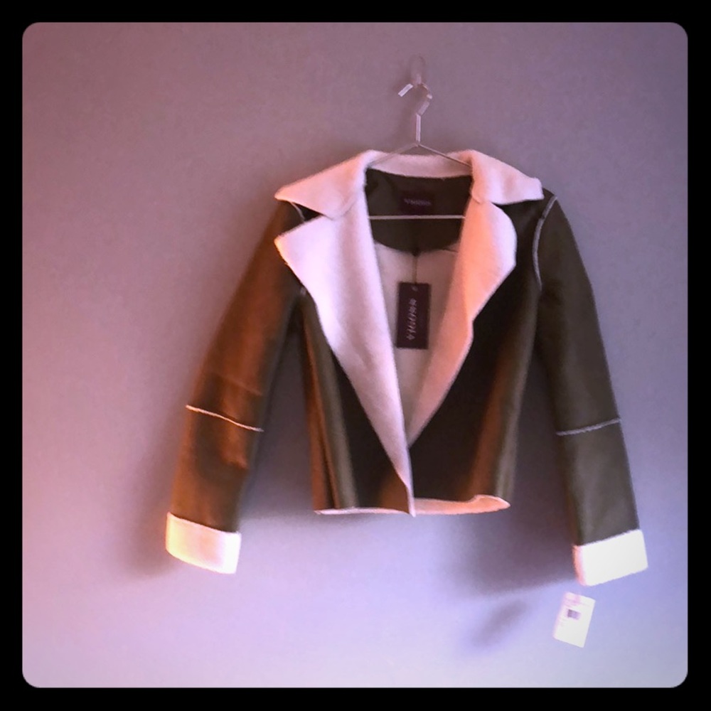 Vigoss // Faux Shearling Moto Jacket in Green - Picture 1 of 7